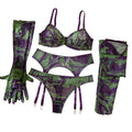 House Of Dasein Erotic Lingerie Set With Gloves And Socks - Sexy Underwear Lace Printed Fabric - Green - M
