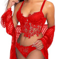 House Of Dasein Cross-Border Sexy Lingerie Seductive Three-Piece Transparent Backless Lace Trim Tempting Sleepwear Two-Piece Set - Red - S