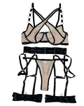 House Of Dasein Cross-Strap Neckline Underwear With Steel Ring Pure Desire Sexy Set For Women - Khaki - S