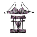 House Of Dasein Purple Sexy Lace Embroidered Bra Collar Underwear Set - Dark Purple - S