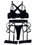 House Of Dasein Cross-Strap Neckline Underwear With Steel Ring Pure Desire Sexy Set For Women - Black - S