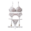 House Of Dasein Embroidered Sexy Bra Set With Mesh And Perspective Lingerie Underwear - White - M