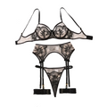 House Of Dasein Embroidered Sexy Bra Set With Mesh And Perspective Lingerie Underwear - Black Skin Color - S