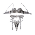 House Of Dasein Embroidered Mesh Perspective Sexy Gathering Lingerie Three Piece Set - White - S