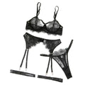 House Of Dasein Cross-Border Sexy Lingerie Temptation Set Seductive French Eyelash Lace Hollow-Out Bra Garter Belt Four-Piece - M