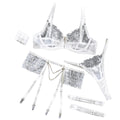 House Of Dasein Elegant 3 Piece Set For Women Transparent Sexy Embroidered Chain Lace Underwear Suit - White - S