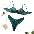House Of Dasein Green Leopard Print Bra Underwear Sexy Hollow Thin Cup With Steel Ring Comfortable Erotic Set For Women - Green - L