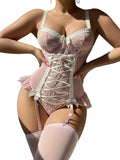 House Of Dasein Christmas Uniform Waist Cinching One Piece Sexy Lingerie Set - Pink - Xl