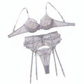 House Of Dasein Perspective Embroidered Mesh Splicing Sexy Underwear 3-Piece Set - Silver - S
