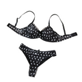 House Of Dasein Sexy Mesh Heart Print Bra Set Ultra Thin Comfortable Tempting Lingerie Two Piece - Black Heart - L