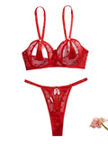 House Of Dasein Love Perspective Mesh Sexy Tassel Fun Hollow Underwear Two Piece Set For Women - Red - L