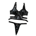 House Of Dasein Nightclub Spicy Girl Pu Motorcycle Sexy Leather Vest Underwear Uniform Temptation Erotic Set For Women - Black - L