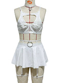 House Of Dasein Lace Sexy Lingerie Set Bra Solid Color Leather Skirt With Fishnet Stockings Women's - White - S