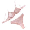 House Of Dasein Sexy Mesh Heart Print Bra Set Ultra Thin Comfortable Tempting Lingerie Two Piece - Pink - L