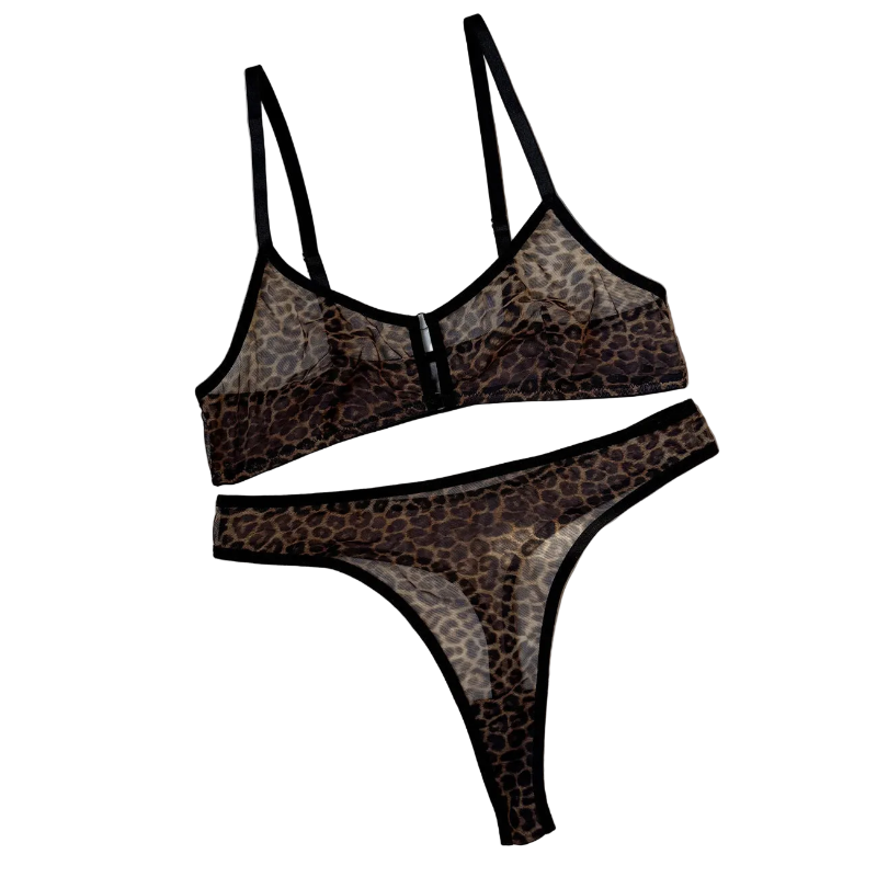 House Of Dasein Sexy Lingerie Set Leopard Print Erotic French Bra Ultra Thin Mesh Underwear - Leopard Print - S