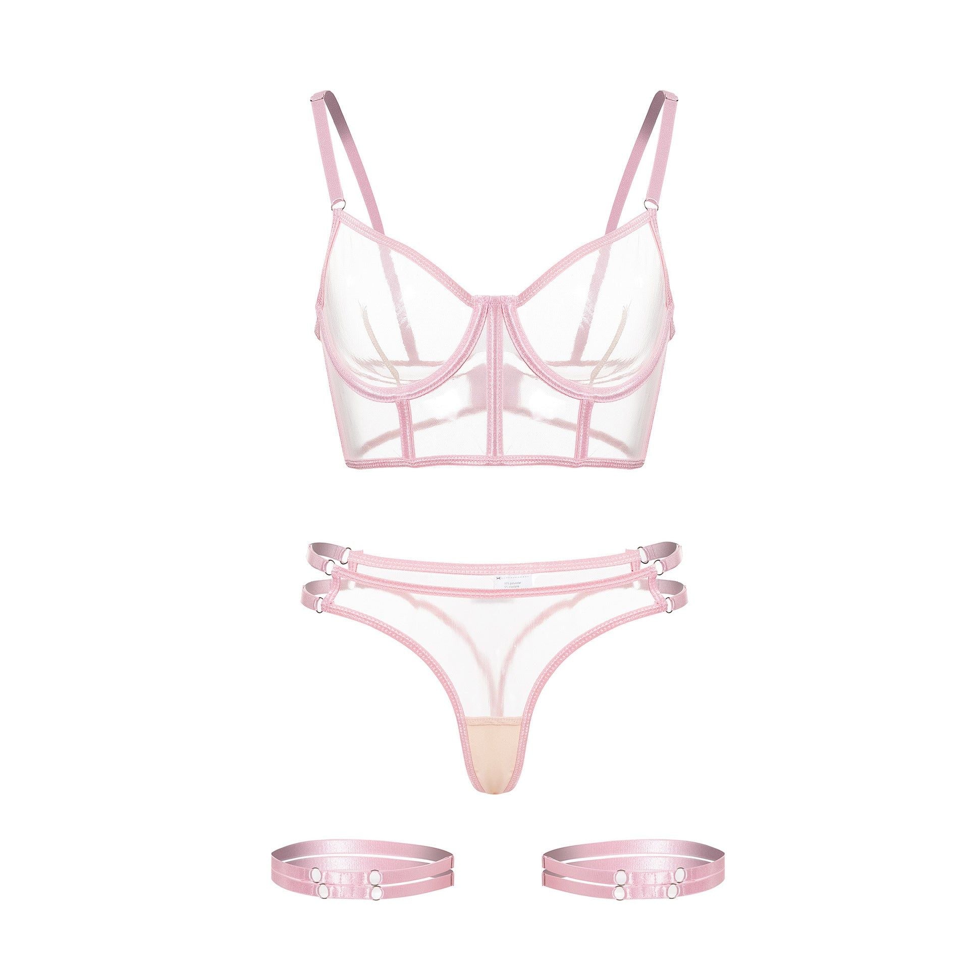 Lace Mesh Sheer Bra For Women With Seductive Design - Pink - M