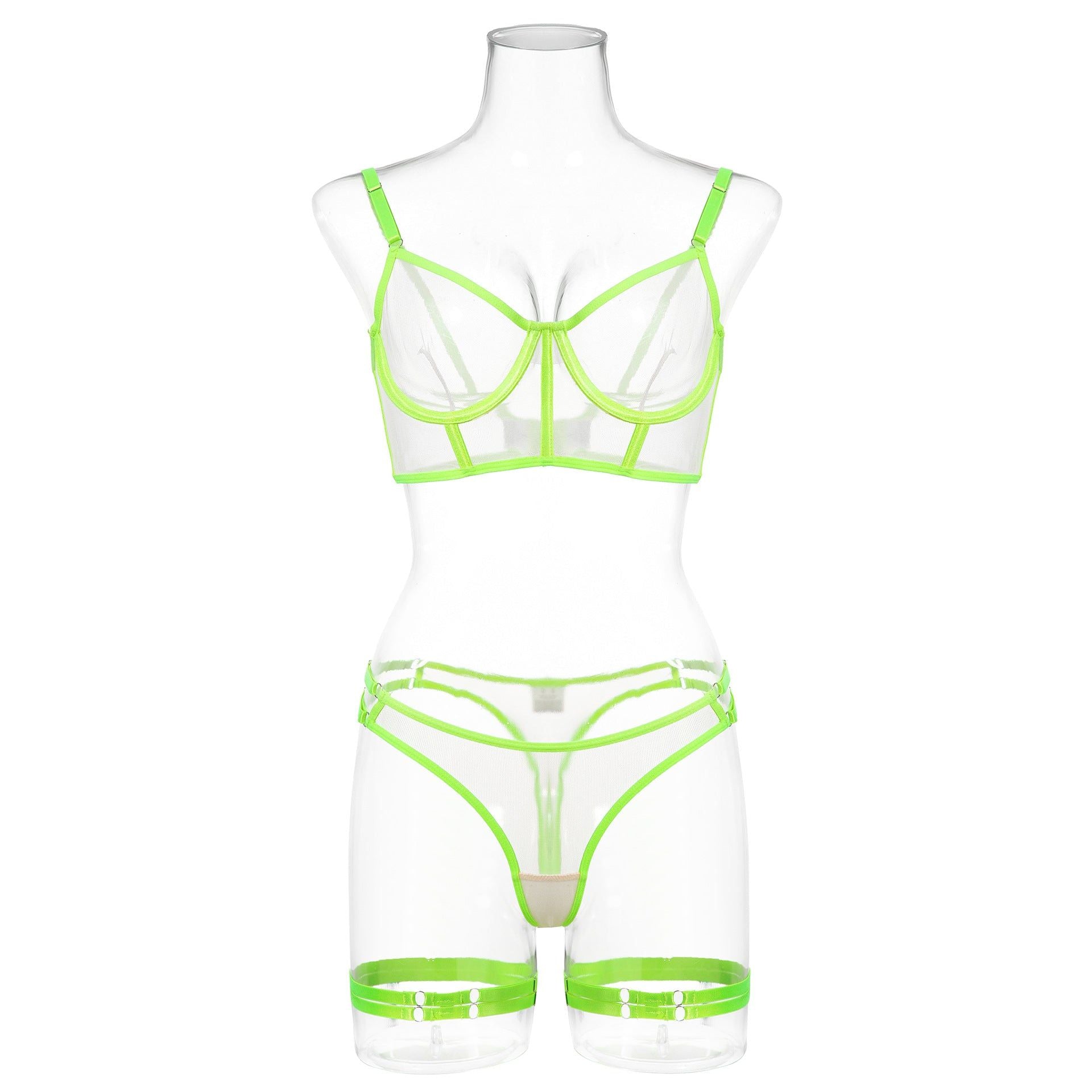 Lace Mesh Sheer Bra For Women With Seductive Design - Fluorescent Green - L