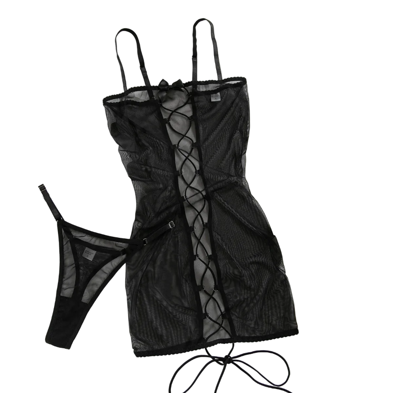 House Of Dasein Leopard Print Strapless Dress Women's Sexy Tie Hollow Temptation Slimming Erotic Lingerie Set - Black - Xl