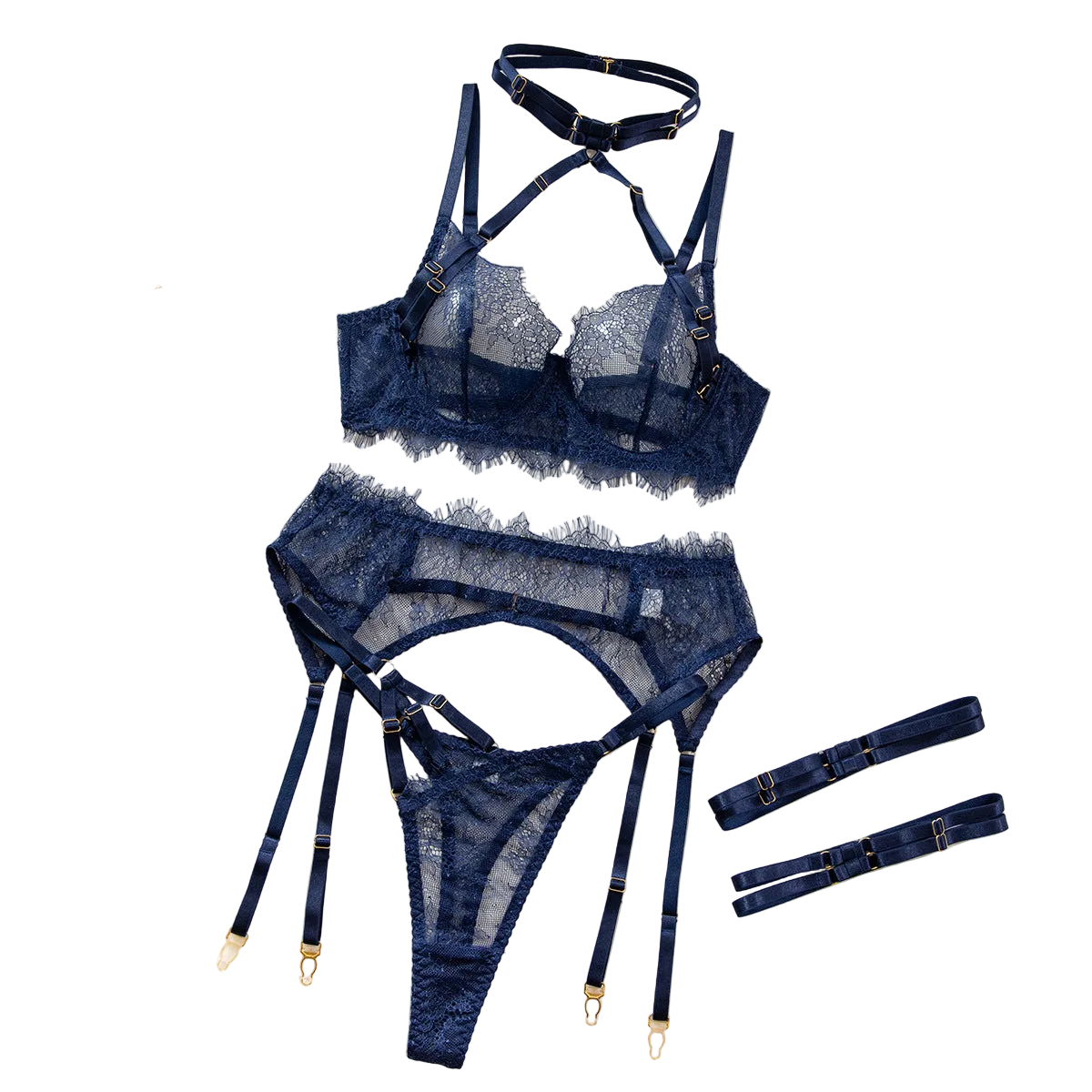 Sexy Lingerie Lace Temptation Eyelash Up Bodysuit Shapewear Cross Border Exclusive Supply Source - Dark Blue - S