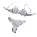 House Of Dasein Sexy Mesh Heart Print Bra Set Ultra Thin Comfortable Tempting Lingerie Two Piece - Crushed Flower - Xl