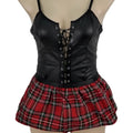 Sexy Pu Uniform Waist Support Ultra-Short Skirt With Binding Bodysuit Set - As Shown In The Figure - S