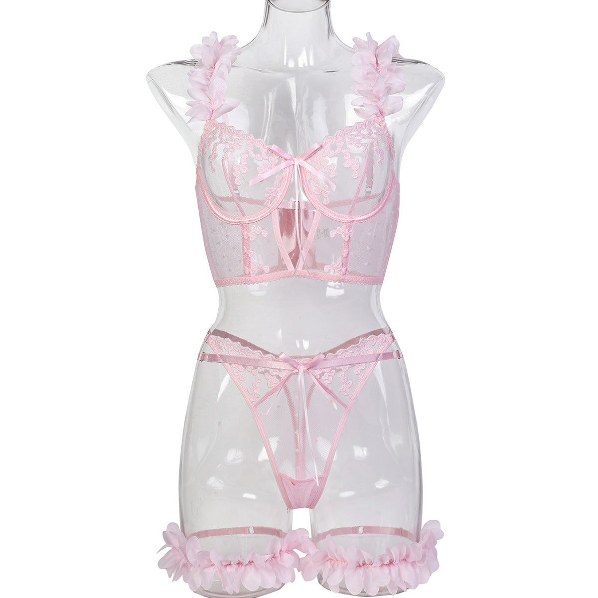 House Of Dasein Pink Petal Heart Embroidery Romantic Girl Design Sexy Underwear - Pink - L