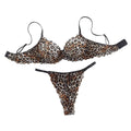 House Of Dasein Sexy Leopard Print Pure Desire Style Thin Underwear Large Chest Minimizer Push Up Bra And Thong Set - Leopard Print - S