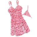 House Of Dasein Sexy Lingerie Pink Printed Valentine's Day Strap Nightgown Uniform Temptation Thong Set - Pink - Xl