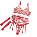 House Of Dasein Sexy Cupid Contrast Heart Embroidery Mesh Boned Waist Bow Women's Lingerie - Red - M