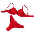 House Of Dasein Sexy Mesh Heart Print Bra Set Ultra Thin Comfortable Tempting Lingerie Two Piece - Red - M