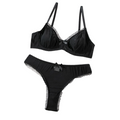 House Of Dasein Sexy Mesh Heart Print Bra Set Ultra Thin Comfortable Tempting Lingerie Two Piece - Black - S