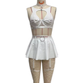 Lace Erotic Lingerie Set Sexy Bra Solid Color Leather - White - Xxl