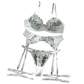 House Of Dasein Sexy Mesh Embroidered Multi Color Floral Bra Set Hollow Shaping Lingerie Four Piece Suit For Women - White - Xl