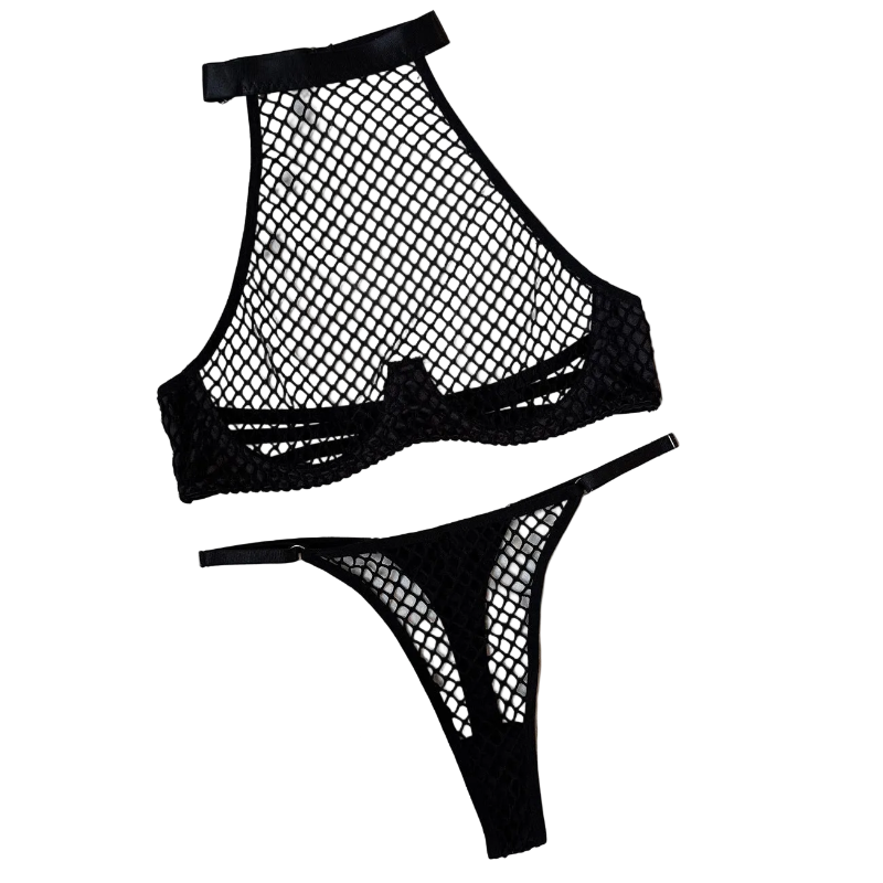 House Of Dasein Sexy Style Fishnet Black Lingerie Set For Women - Black - M