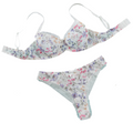 House Of Dasein Sexy Mesh Heart Print Bra Set Ultra Thin Comfortable Tempting Lingerie Two Piece - White Flower - L