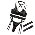 Necklace Bra Set Ultra Thin Mesh Transparent Sexy Strap Metal Buckle Tempting Lingerie - Black - Xl