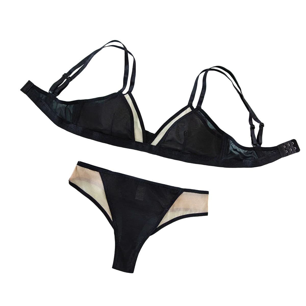 House Of Dasein Cross Border Retro Bikini Sexy Hollow Out Deep V Wireless Comfortable Bra And Underwear Set - Black - M