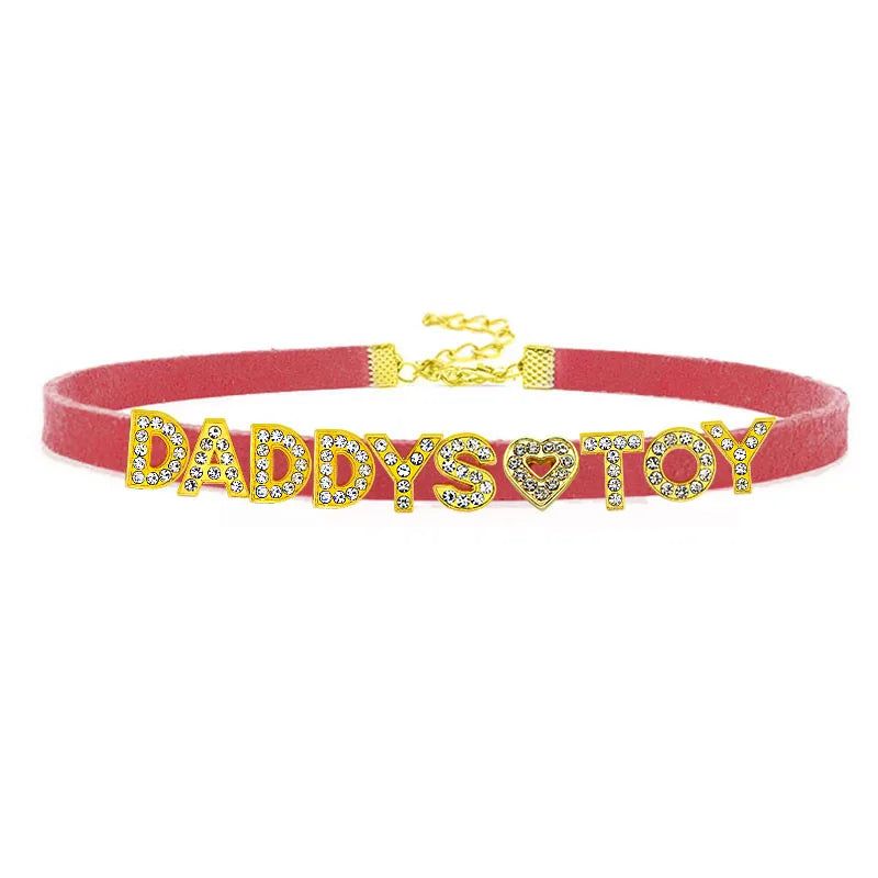 House Of Dasein Sexy Gold Color Letters Daddys Toy Choker Collar Necklace Men Women Ddlg Role Age Play Suede Leather Chocker Cosplay Jewelry - Red - 40Cm Plus 7Cm - 1-10 Custom Letters
