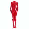 Sexy Shiny Full Body Patent Leather Open Crotch Catsuits Bodysuits - Shiny Red - S