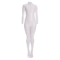 Sexy Shiny Full Body Patent Leather Open Crotch Catsuits Bodysuits - Shiny White - L