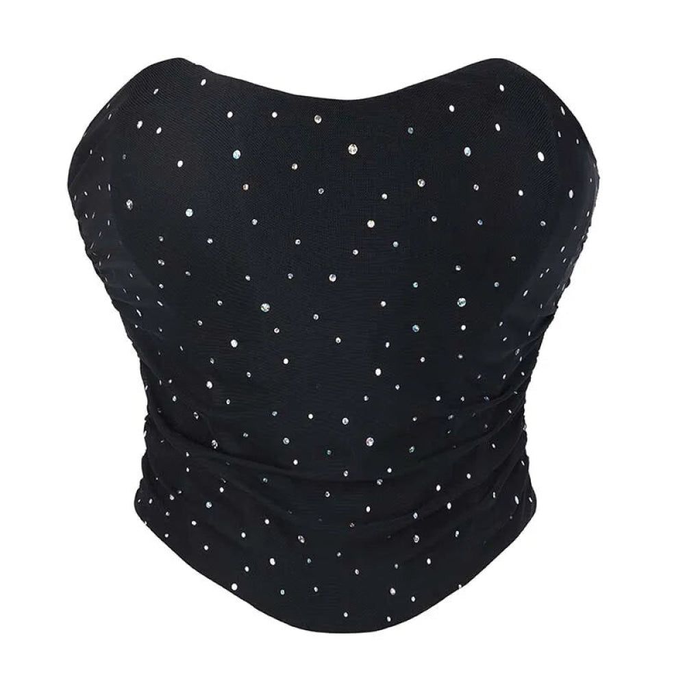 House Of Dasein Black Ruched Hem Corset Crop Top For Plus Size Women Back Lace Tight Fit Sequined Detailing Large - S