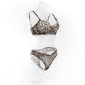 Gathered Sexy Leopard Print Bra And Panty Set For Women Thin Fit Comfortable - Leopard Print - L