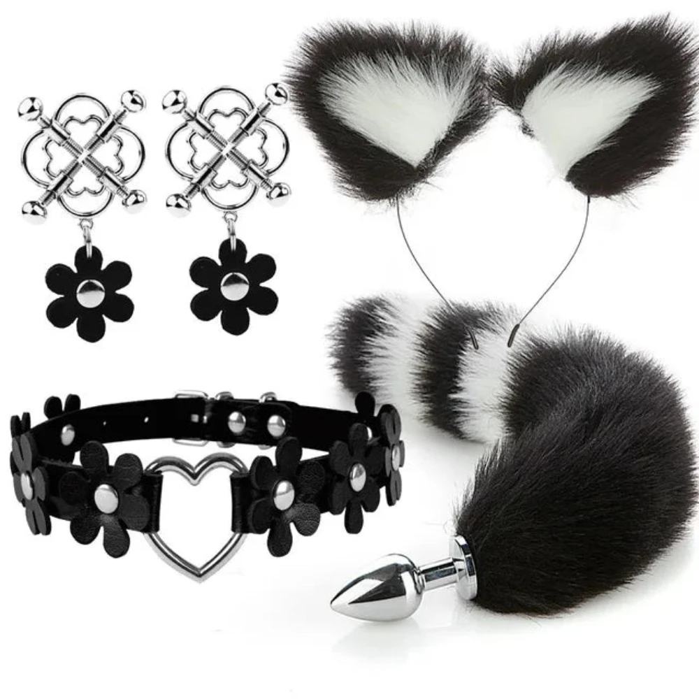 House Of Dasein Cute Fox Tail Anal Plug Cat Ears Headbands Set Adult Toys For Women - Black - Style A