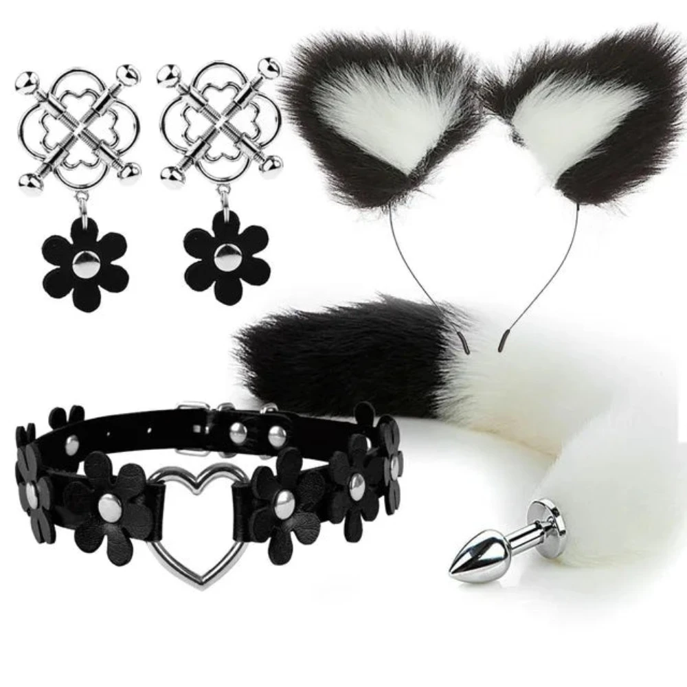 House Of Dasein Cute Fox Tail Anal Plug Cat Ears Headbands Set Adult Toys For Women - Black - Style D