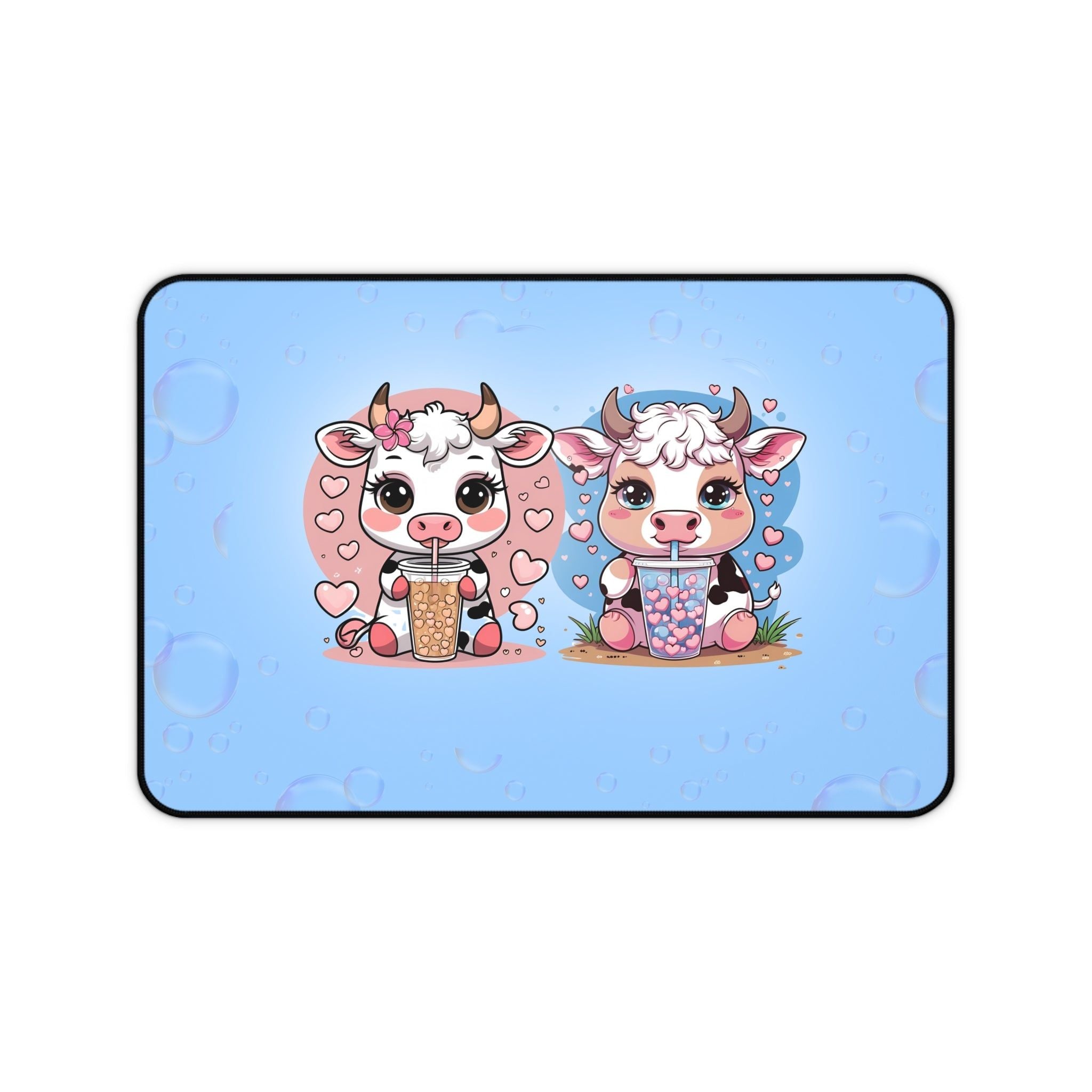 Story Nest Books Cow Desk Mat With Bubble Tea Cute Pastel Decor For Lovers Gamers Students Best Friend Gift Mouse Pad - 12" Ã— 18"