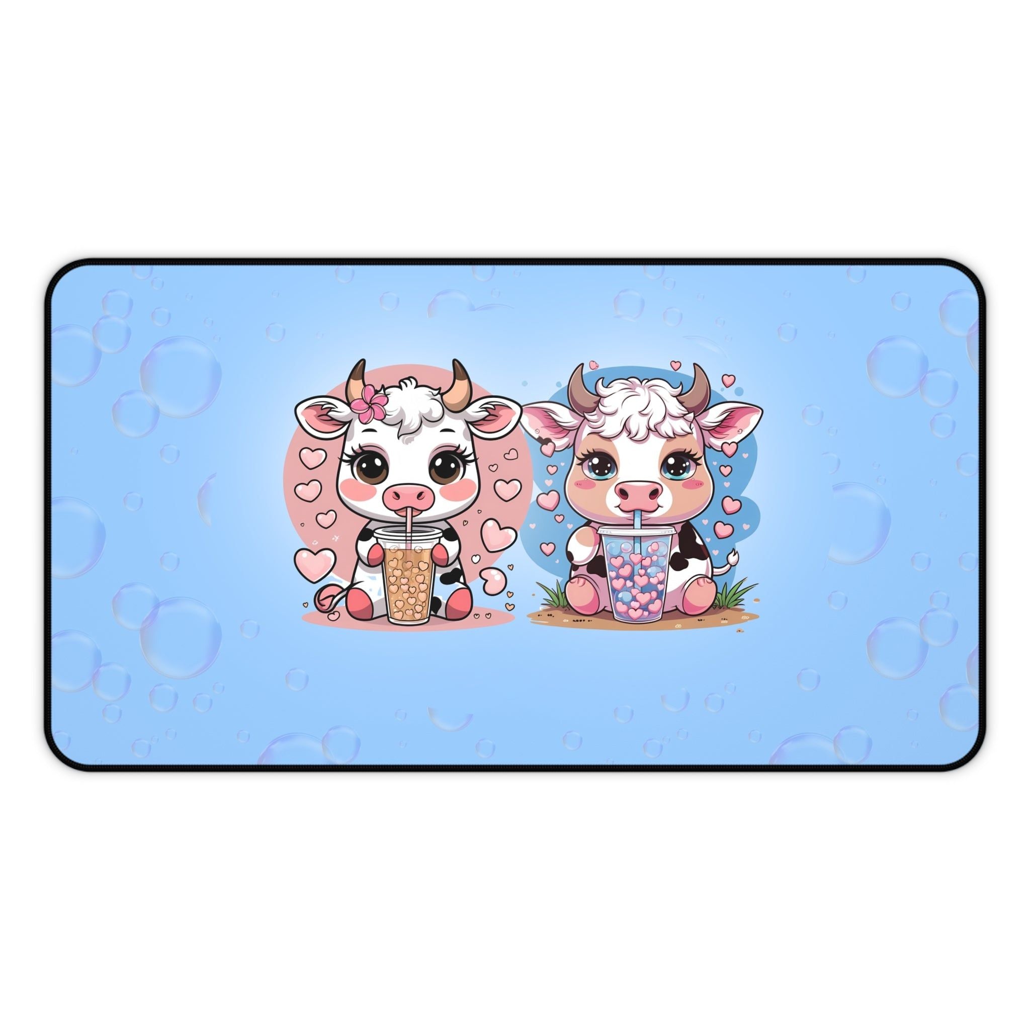 Story Nest Books Cow Desk Mat With Bubble Tea Cute Pastel Decor For Lovers Gamers Students Best Friend Gift Mouse Pad - 12" Ã— 22"