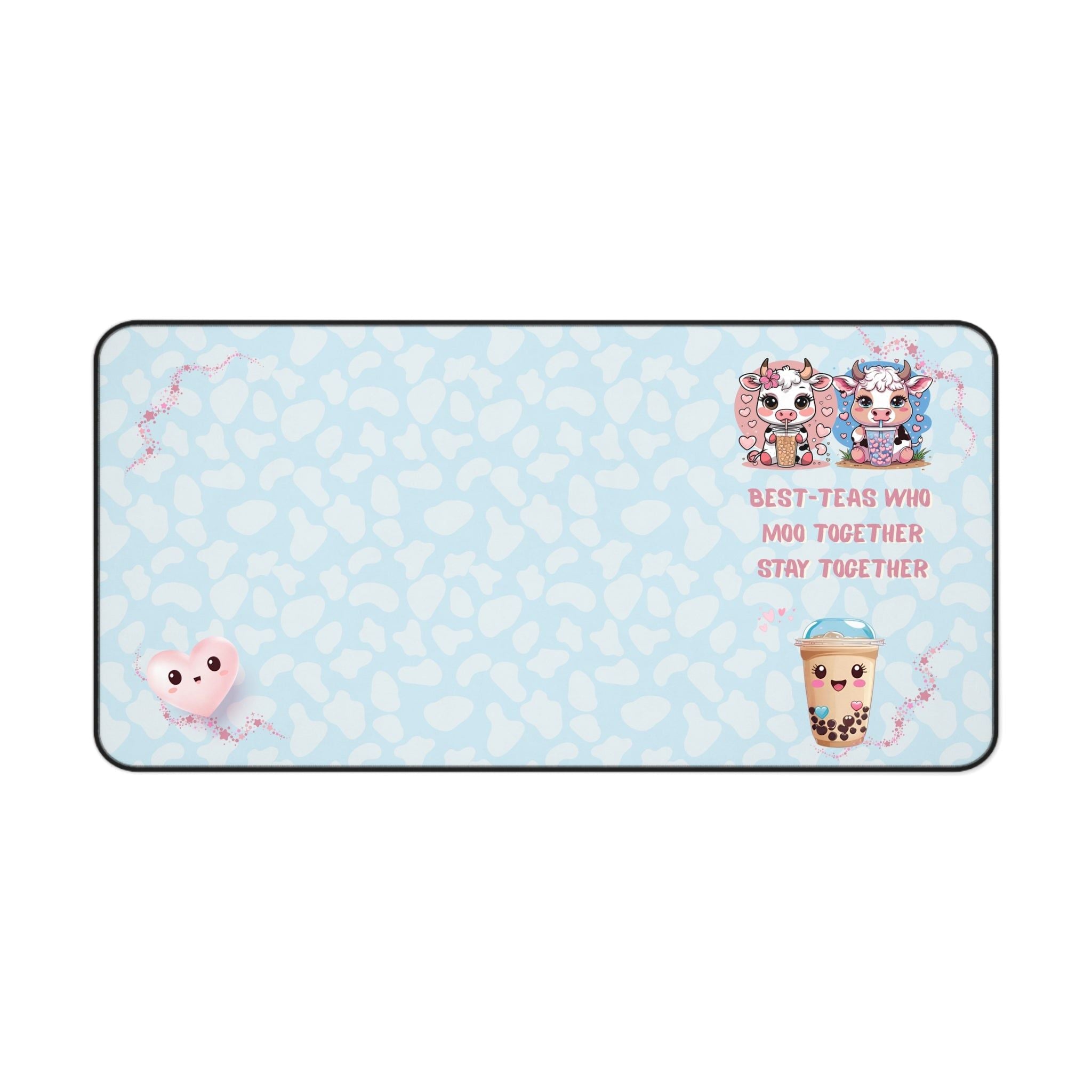 Story Nest Books Cow Desk Mat Best Teas Who Moo Together Cute Boba Mousepad Friend Gift Print Decor Pastel Office - 16" Ã— 32"