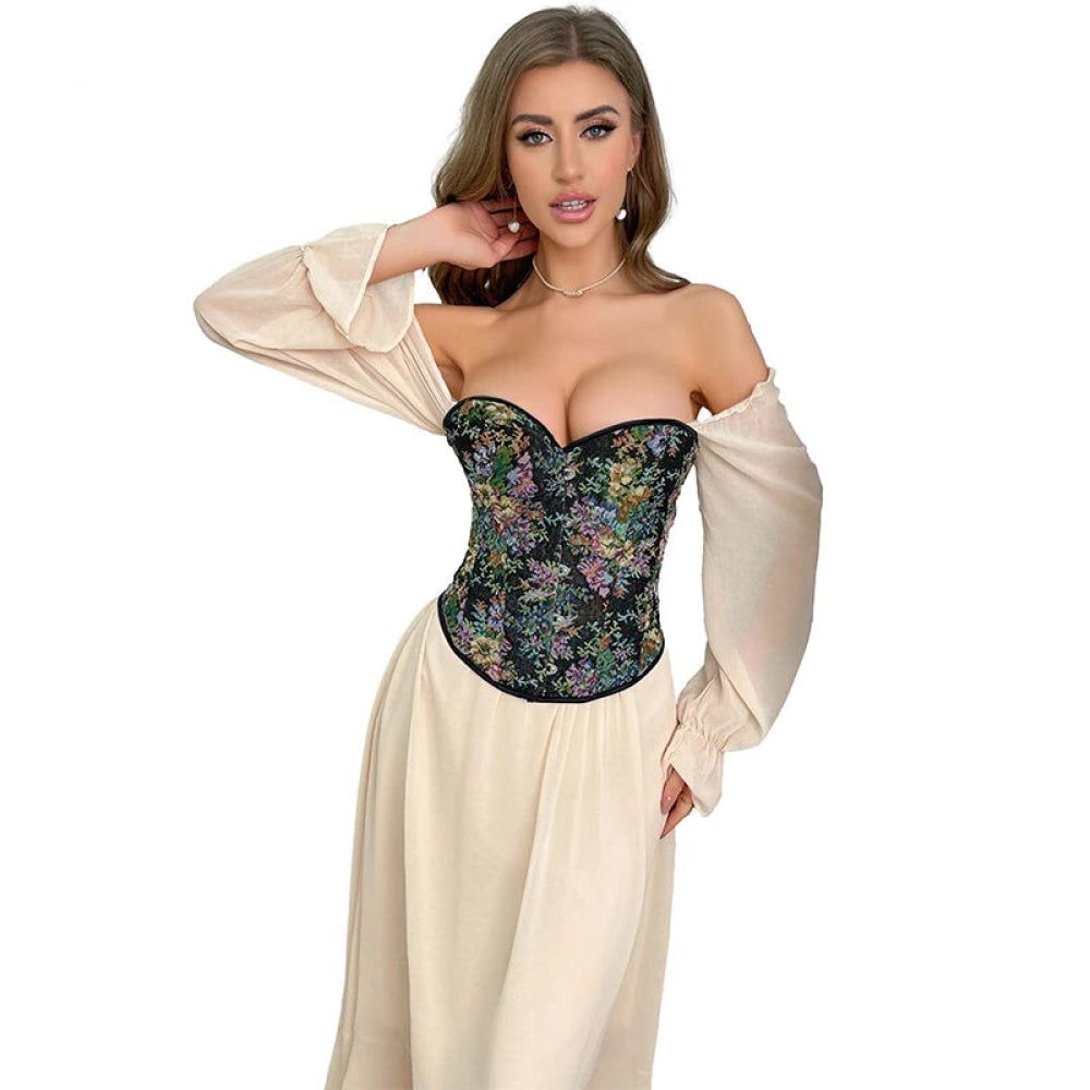 House Of Dasein Floral Print Corselet Plus Size Strapless Corset Top For Women Medium - Xl