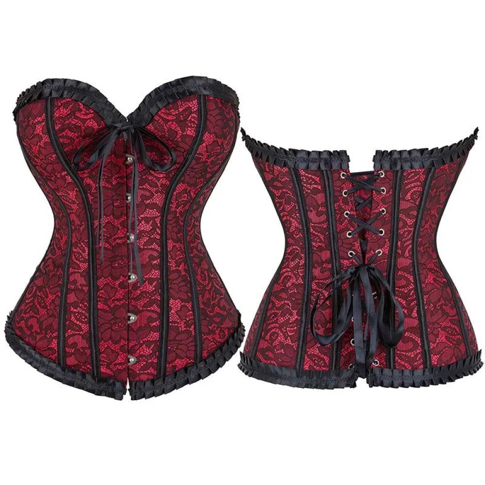 House Of Dasein Floral Lace Up Overbust Corset For Mature Women - Red 4Xl - Red - Xs