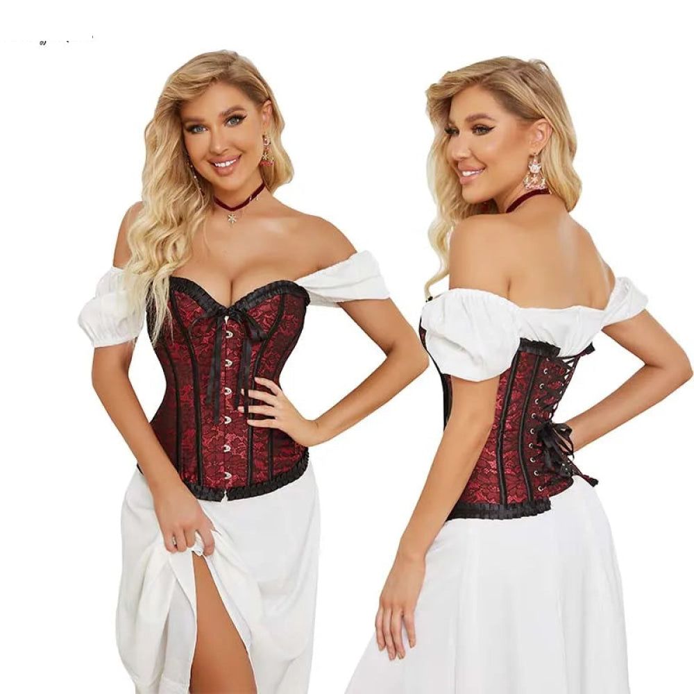 House Of Dasein Floral Lace Up Overbust Corset For Mature Women - Red 4Xl - Red - 6Xl